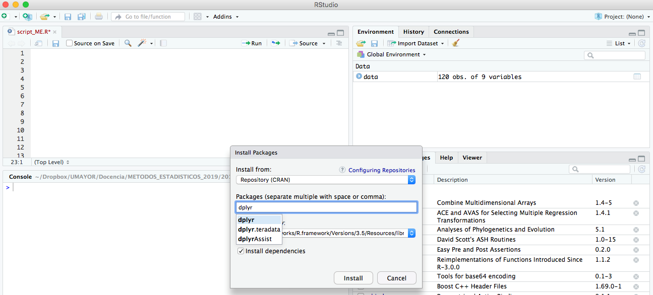 Instalación de paquete dplyr (2do paso)